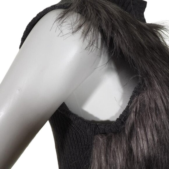 Calvin Klein Vest Faux Fur Size XS Womens Sweater Metal Closures Gray Mock Tunic - Picture 7 of 11